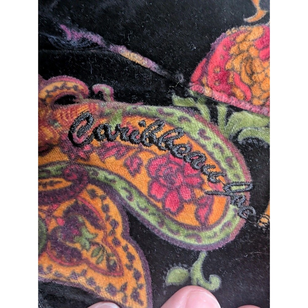 Caribbean Joe VTG Jacket Cotton Velvet Black Paisley Floral Women’s LG Short - Picture 3 of 8